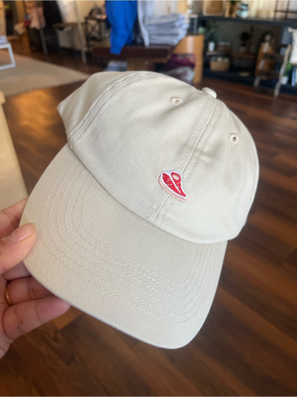 Cream Baseball Cap with Red Patch - Men's Hat
